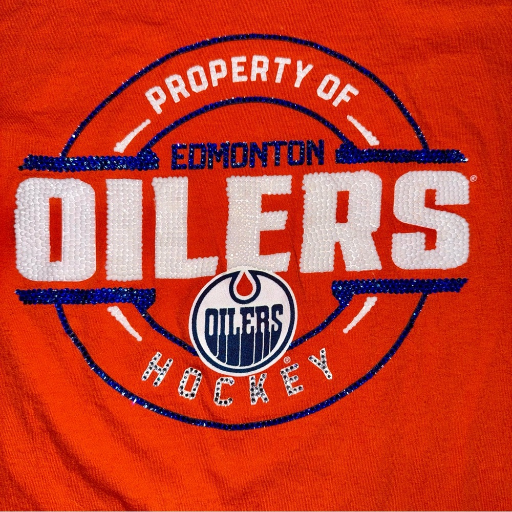 NHL Orange Edmonton Oilers Short Sleeve Tee Reworked - Picture 3 of 5
